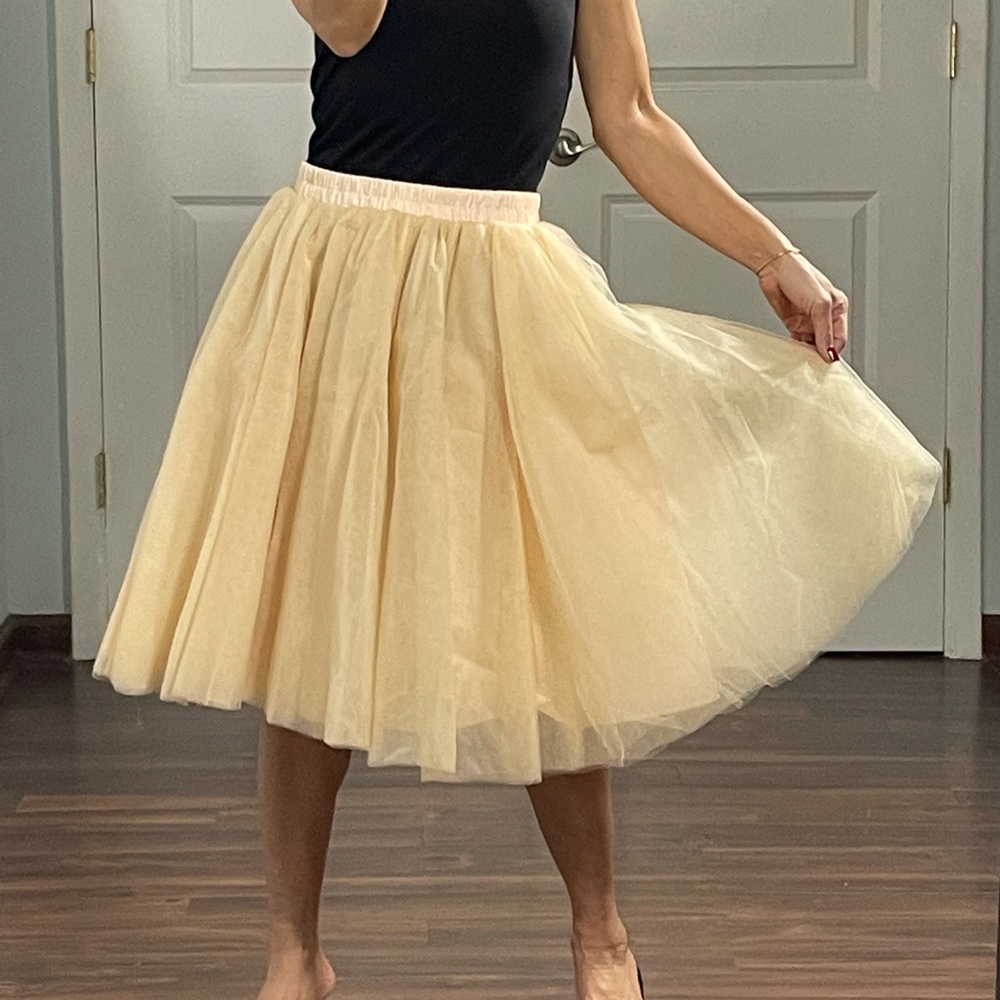 Vintage Knee-Length Lined Tulle Ballerina Skirt Champagne Peach Color - Picture 5 of 12